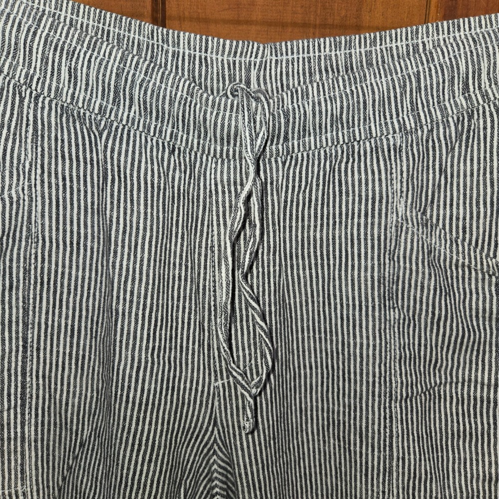 Old Navy Womens XL High Rise Straight Taper Linen Blend Striped Drawstring Pants